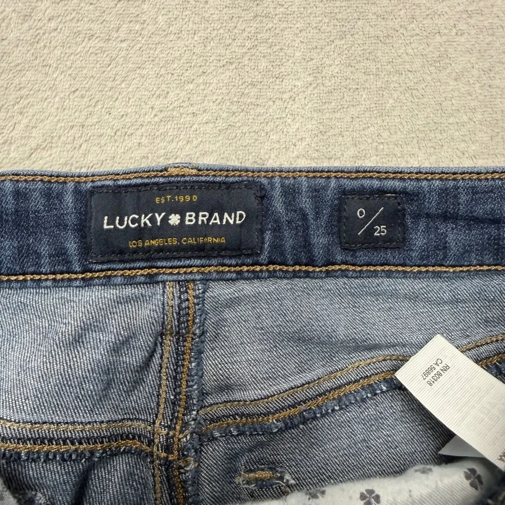 Lucky Brand Skinny Jeans Medium Wash Raw Frayed Step Hem Blue Womens Size 0/25